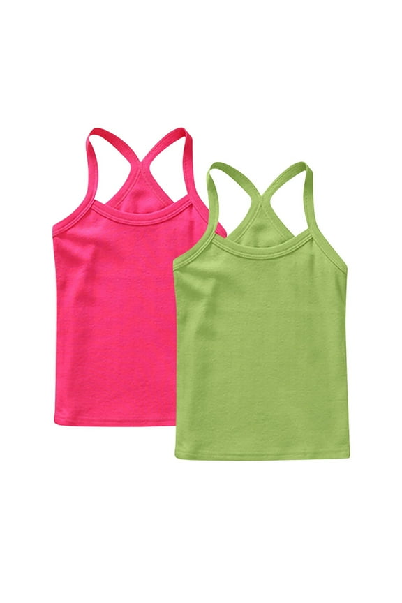2 Pack Girls Tank Top Solid Sleeveless Undershirts Cami Scoop Neck Undershirts Soft Dance Tank Tops for Toddler Hot Pink 8-9 Years