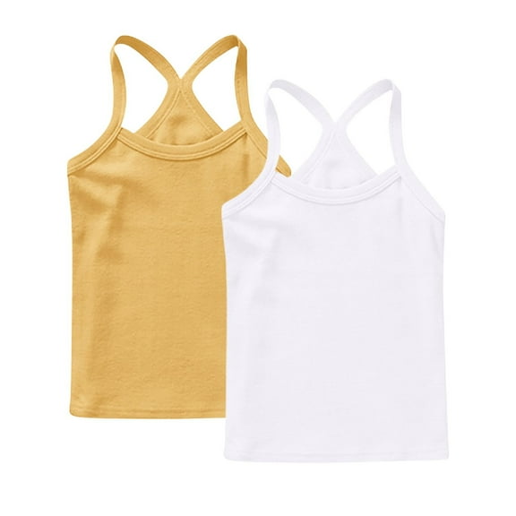 ZACPNCV 2 Pack Girls Tank Tops Soft Cami Scoop Neck Undershirts Solid Sleeveless Undershirts for Toddler Girls Yellow 10-11 Years