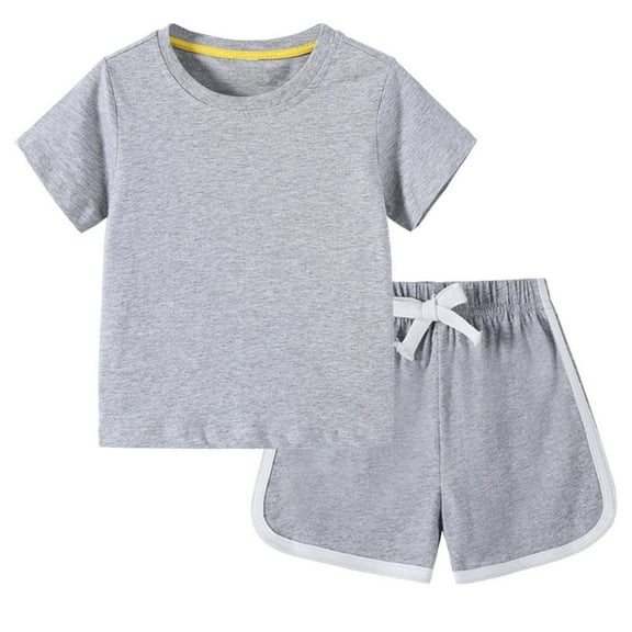 ZACPNCV 2 Piece Little Boys Pajamas Outfits Cotton Solid Color Short Sleeve Pjs Toddler Summer Sleepwear Kids Clothes Set Loungewear Sets Gray 18-24 Months