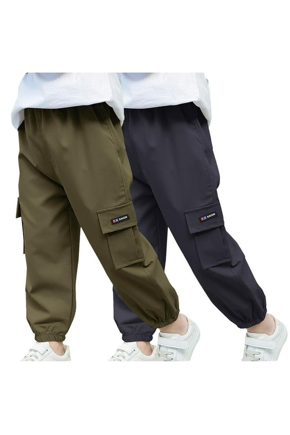 2PC Boys Cargo Joggers Pants Quick Dry Hiking Pants Lightweight Outdoor Athletic Track Trousers 4-5 Years