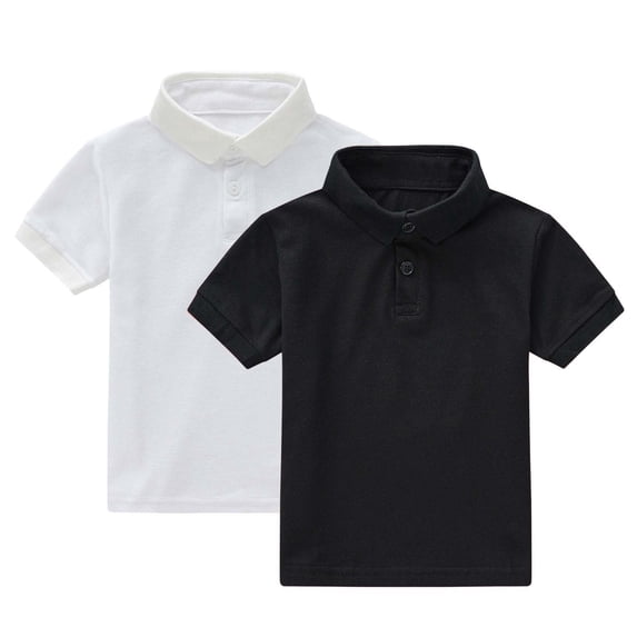 ZACPNCV 2PC Boys Shirts Kids School Uniform Short Sleeve Tops Cozy Stretch Golf Shirt Lightweight Button Lapel Collar Tshirt Black 10-11 Years