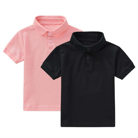 ZACPNCV 2PC Boys Shirts Kids School Uniform Short Sleeve Tops Cozy Stretch Golf Shirt Lightweight Button Lapel Collar Tshirt Black 4-5 Years