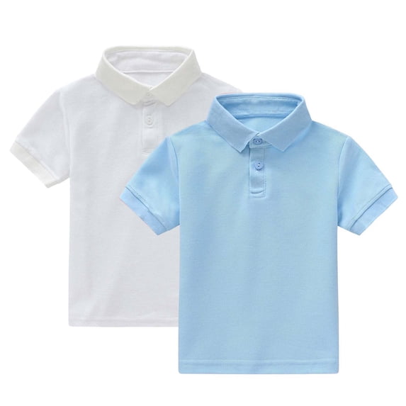 ZACPNCV 2PC Boys Shirts Kids School Uniform Short Sleeve Tops Cozy Stretch Golf Shirt Lightweight Button Lapel Collar Tshirt Light Blue 3-4 Years