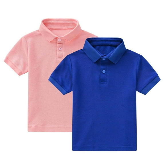 ZACPNCV 2PC Boys Shirts Kids School Uniform Short Sleeve Tops Cozy Stretch Golf Shirt Lightweight Button Lapel Collar Tshirt Pink 6-7 Years