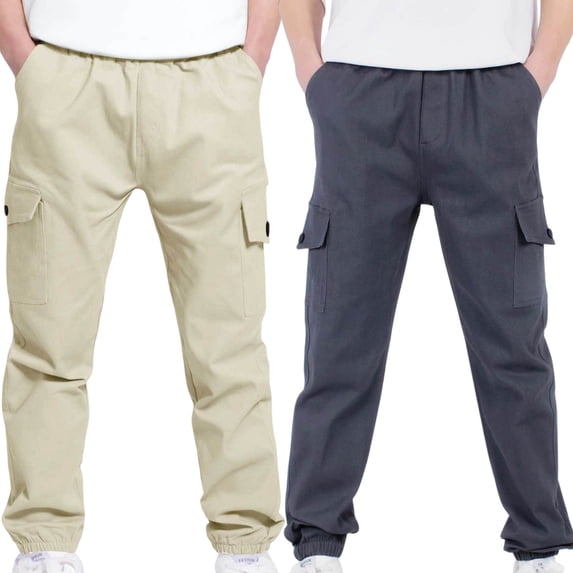 ZACPNCV 2PC Cargo Pants for Boys Elastic Waist Pull On Trousers Kids Casual Baggy Hiking Joggers Sweatpants Teen Boy Clothes Dark Gray 6-7 Years