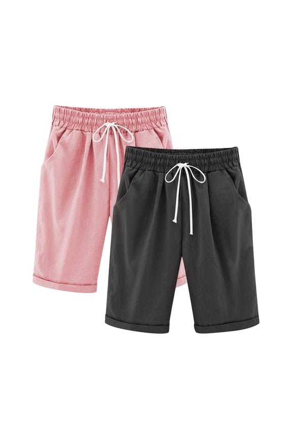2PC Girls Casual Bermuda Shorts Kids Knee Length High Waisted Summer Shorts Comfy Drawstring Short Pants with Pockets Dark Gray 11-12 Years