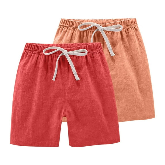 ZACPNCV 2PC Kids Toddler Boy Girl Cotton Linen Summer Shorts Solid Color Casual Shorts with Drawstring Dark Blue 12-13 Years