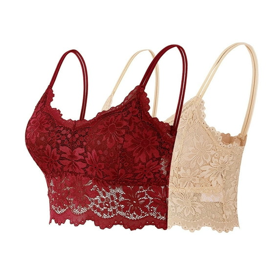 ZACPNCV 2PC Lace Bandeau Bras with Strap Sunflower Wrapped Bralettes Deep V Neck Padded Sports Bra Bralette for Women Burgundy L