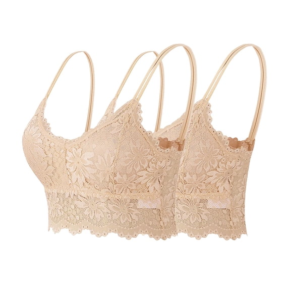 ZACPNCV 2PC Lace Bralettes for Women Bralette Padded Lace Bandeau Bra Khaki XL