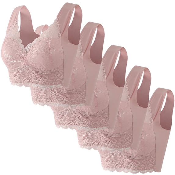 ZACPNCV 2PC Lace Bralettes for Women Bralette Padded Lace Bandeau Bra Pink 5XL