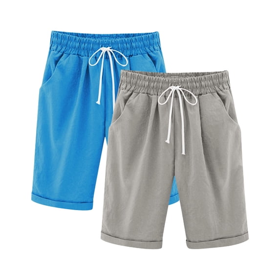 ZACPNCV 2PC Shorts for Girls Summer Casual Knee Length Bermuda Shorts Kids High Waisted Drawstring Short Pants Teen Girls Clothes Light Blue 12-13 Years