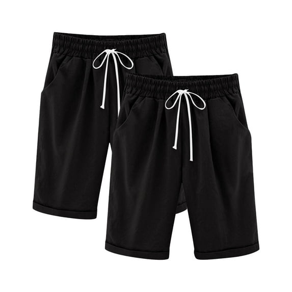 ZACPNCV 2PC Shorts for Girls Summer Casual Knee Length Bermuda Shorts Kids High Waisted Drawstring Short Pants Teen Girls Clothes Black 5-6 Years