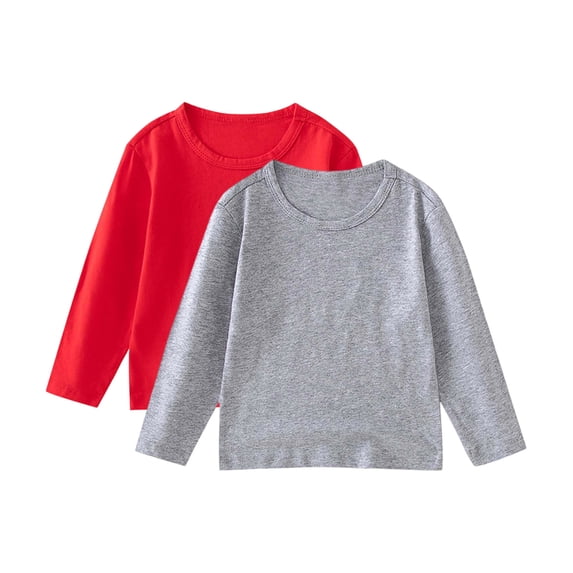 ZACPNCV 2PC Toddler Boys Solid Color Cotton T Shirt Casual Long Sleeve Crewneck Tees Cute Tops Fall Clothes Red 10-11 Years