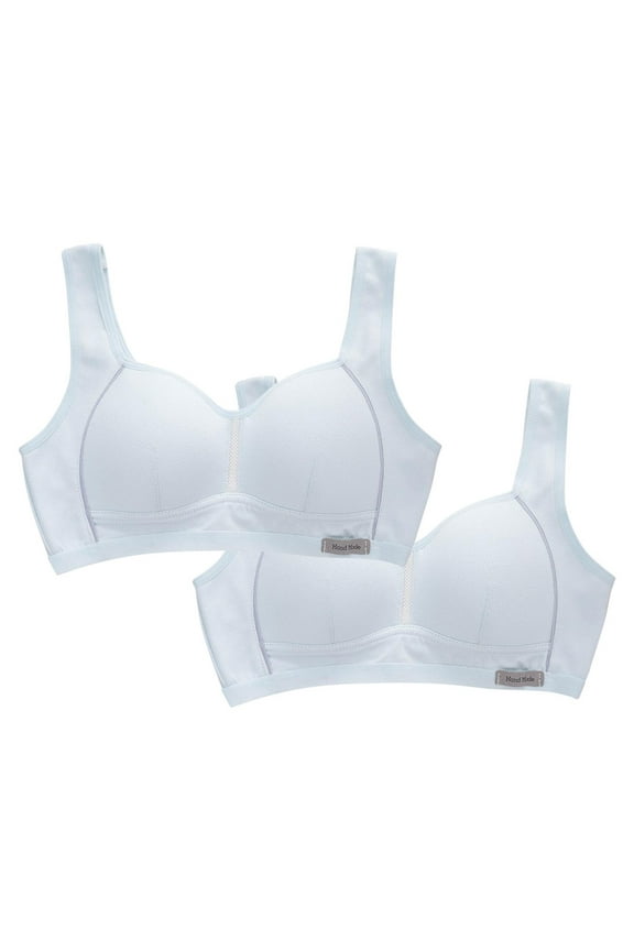 2PC Training Bras for Girls 8-15 with Adjustable Straps Tween Sports Seamless Bras with Breathable Removeable Pads Blue 13-15 Years