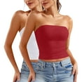 thumbnail image 1 of ZACPNCV 2PC Women's Shapewear Tube Tops Strapless Ruched Built-in Shelf Bra Casual Red XL, 1 of 8