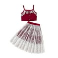 thumbnail image 1 of ZACPNCV 2PCS Kid Girl Maxi Skirt Sets Spaghetti Strap Denim Crop Tops with Mesh Dress Red 7-8 Years, 1 of 8