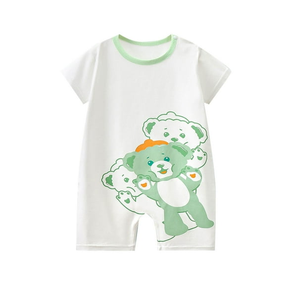 ZACPNCV 3-15M Baby Infant Summer Boy and Girl Short Sleeve Cartoon Animals Print Romper Comfortable Home Wear Green 3-6 Months