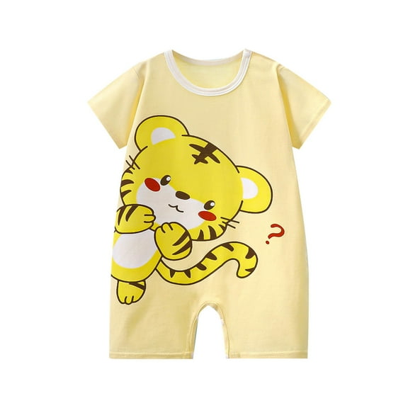 ZACPNCV 3-15M Baby Infant Summer Boy and Girl Short Sleeve Cartoon Animals Print Romper Comfortable Home Wear Yellow 9-12 Months