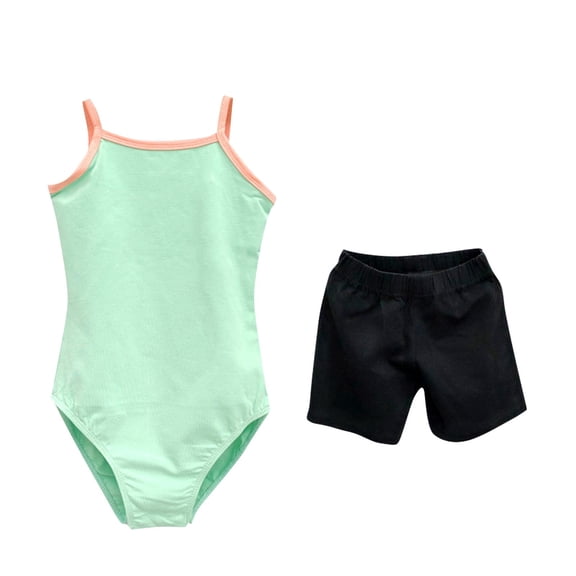 ZACPNCV 3-16Y Girls 2 Piece Dance Outfit Camisole Leotard with Dance Shorts Set Kids Ballet Gymnastics Leotards