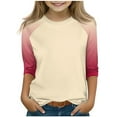 thumbnail image 1 of ZACPNCV 3/4 Length Sleeve Girls Tops Summer Three Quarter Striped Shirts Casual Loose Fit Soft Blouse Tees Khaki 11-12 Years, 1 of 8