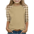 thumbnail image 1 of ZACPNCV 3/4 Length Sleeve Girls Tops Summer Three Quarter Striped Shirts Casual Loose Fit Soft Blouse Tees Khaki 11-12 Years, 1 of 8