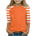 thumbnail image 1 of ZACPNCV 3/4 Length Sleeve Girls Tops Summer Three Quarter Striped Shirts Casual Loose Fit Soft Blouse Tees Orange 13-14 Years, 1 of 8