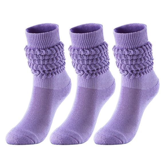 ZACPNCV 3-Pack Crew Slouch Socks Women - Retro Scrunch Short Sock - Soft Solid Ankle Socks