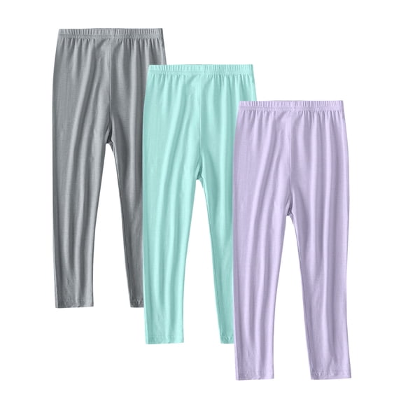 ZACPNCV 3 Pack Girls Leggings Ankle Length Cotton Leggings Comfortable Stretchy Footless Tights Soft Pants for Kids Gray 12-13 Years