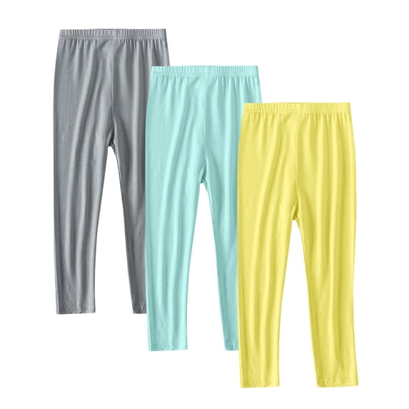 ZACPNCV 3 Pack Girls Leggings Ankle Length Cotton Leggings Comfortable Stretchy Footless Tights Soft Pants for Kids Mint Green 4-5 Years