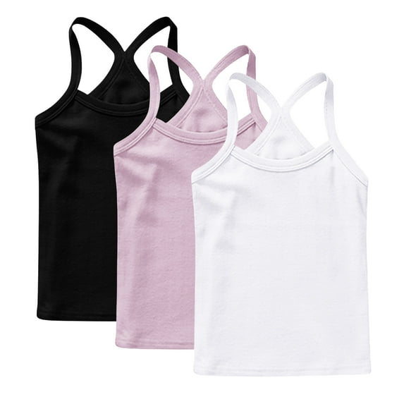 ZACPNCV 3 Pieces Girls Dance Tank Tops Racerback Camisole Undershirts Spaghetti Strap Camis Dance Clothes Tank Tops for Girls Multicolor 4-5 Years