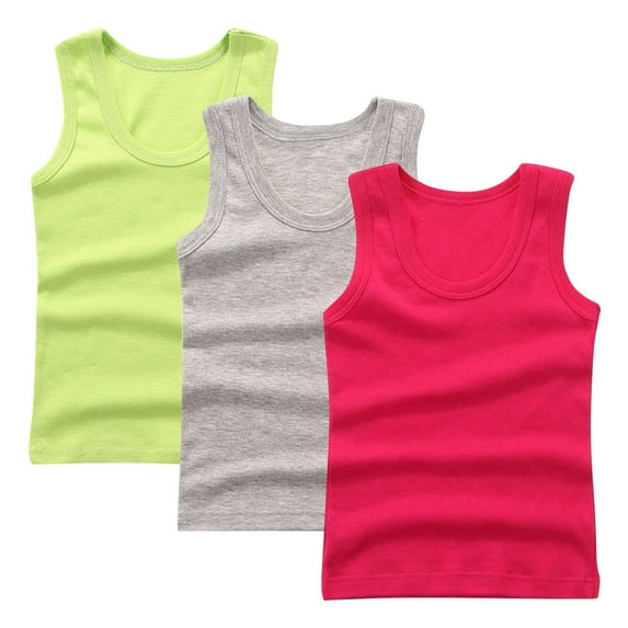 ZACPNCV 3PC Girls Tank Tops Cotton Sleeveless Undershirt Tank Tops Basic Shirts for Girls Kids Dancewear Watermelon Red 5-6 Years