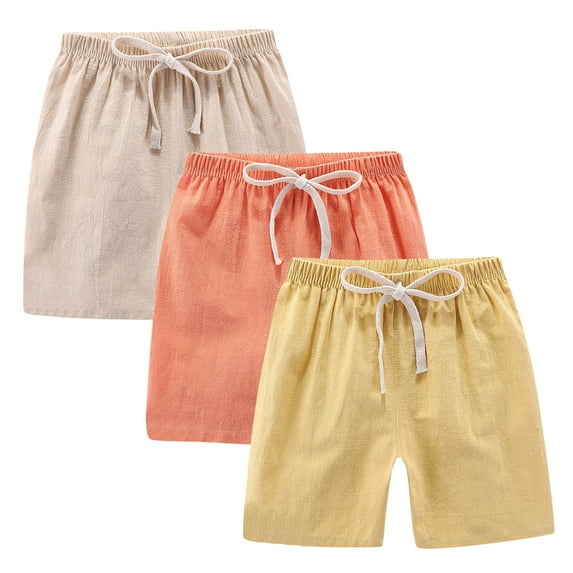 ZACPNCV 3PC Kids Toddler Boy Girl Cotton Linen Summer Shorts Solid Color Casual Sport Shorts with Drawstring Beige 2-3 Years