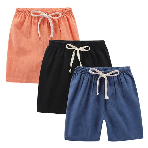 ZACPNCV 3PC Kids Toddler Boy Girl Cotton Linen Summer Shorts Solid Color Casual Sport Shorts with Drawstring Orange 7-8 Years