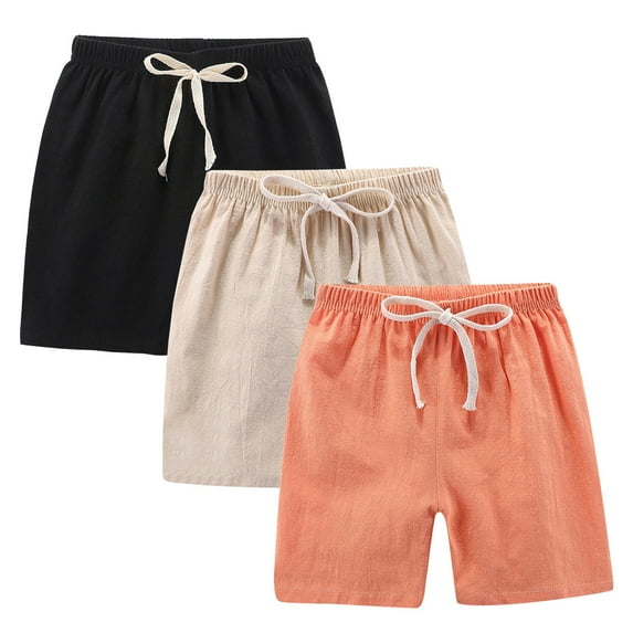 ZACPNCV 3PC Kids Toddler Boy Girl Cotton Linen Summer Shorts Solid Color Casual Sport Shorts with Drawstring Orange 9-10 Years