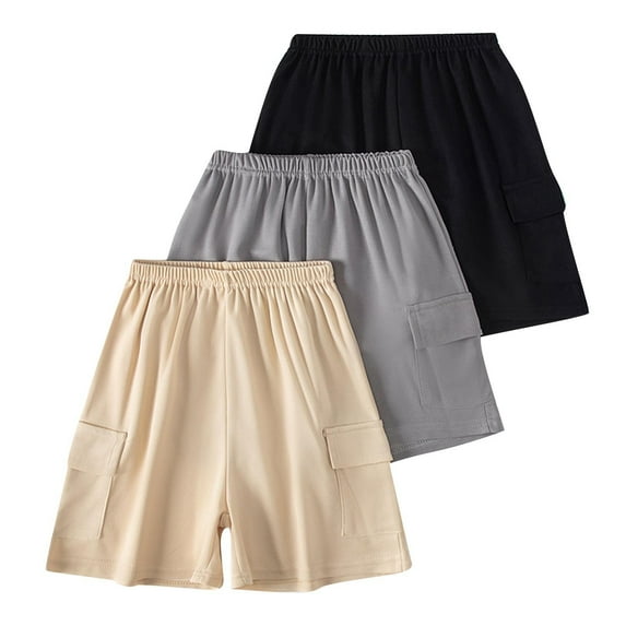 ZACPNCV 3PC Kids Toddler Boy Girl Summer Shorts Solid Color Elastic Waist Casual Outdoor Sport Shorts Black 3-4 Years