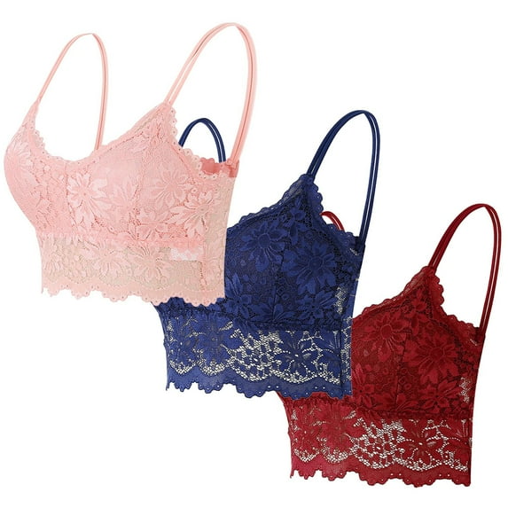 ZACPNCV 3PC Lace Bralettes for Women Padded Bralettes Lace Bra Bralettes Lace Lingerie for Women Girls with Removable Pads Pink XL