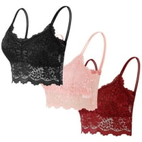 ZACPNCV 3PC Lace Bralettes for Women Padded Bralettes Lace Bra Bralettes Lace Lingerie for Women Girls with Removable Pads Watermelon Red XL