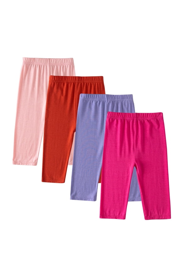 4 Packs Girls Capri Leggings with Pockets High Waisted Yoga Pants Athletic Running Dance Workout for Kids Multicolor 10-11 Years