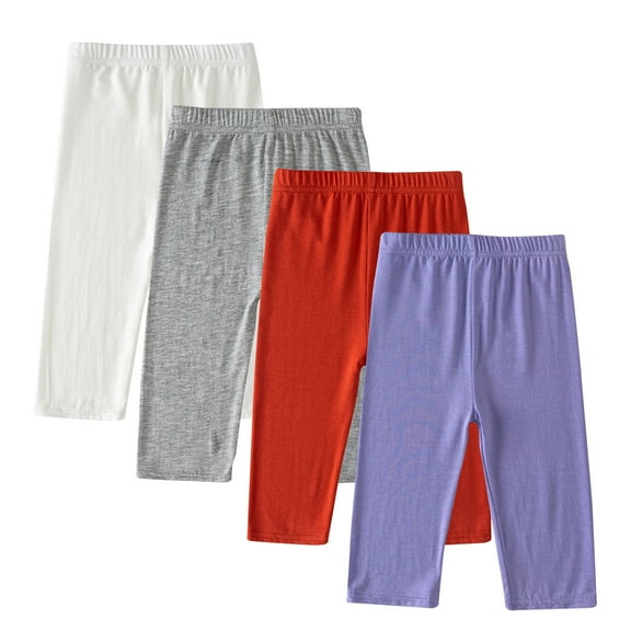 ZACPNCV 4 Packs Girls Capri Leggings with Pockets High Waisted Yoga Pants Athletic Running Dance Workout for Kids Multicolor 6-7 Years