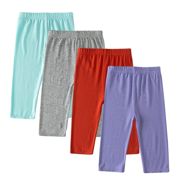 ZACPNCV 4 Packs Girls Capri Leggings with Pockets High Waisted Yoga Pants Athletic Running Dance Workout for Kids Multicolor 6-7 Years