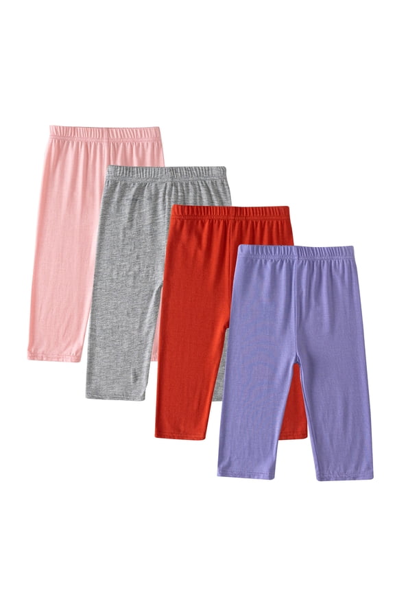 4 Packs Girls Capri Leggings with Pockets High Waisted Yoga Pants Athletic Running Dance Workout for Kids Multicolor 8-9 Years