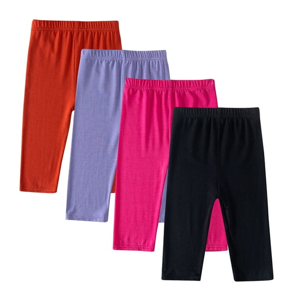 ZACPNCV 4 Pieces Girls Capris Leggings Cotton Cropped Leggings School Uniform Pants Orange 8-9 Years