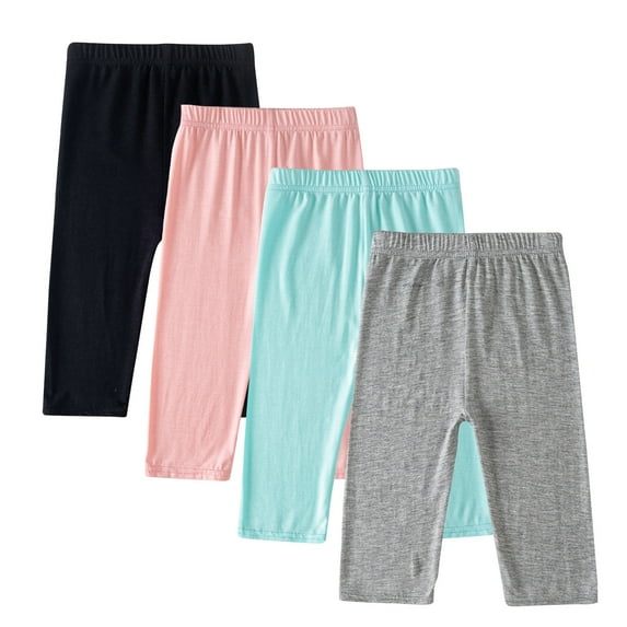 ZACPNCV 4 Pieces Girls Capris Leggings Cotton Cropped Leggings School Uniform Pants for Girls Black 3-4 Years