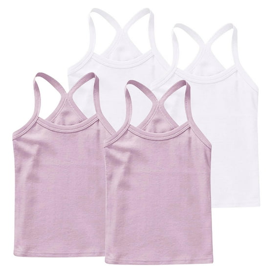 ZACPNCV 4 Pieces Girls Dance Tank Tops Racerback Camisole Undershirts Spaghetti Strap Camis Dance Clothes Tank Tops for Girl White 6-7 Years
