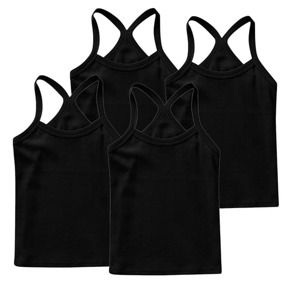 ZACPNCV 4 Pieces Girls Dance Tank Tops Racerback Camisole Undershirts Spaghetti Strap Camis Dance Clothes Tank Tops for Girls Black 12-24 Months