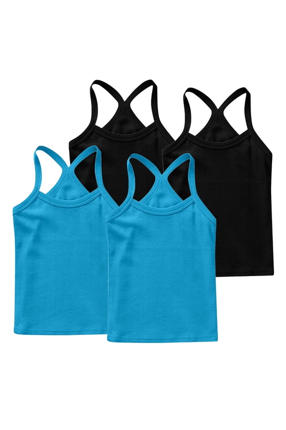 4 Pieces Girls Dance Tank Tops Racerback Camisole Undershirts Spaghetti Strap Camis Dance Clothes Tank Tops for Girls Black 3-4 Years