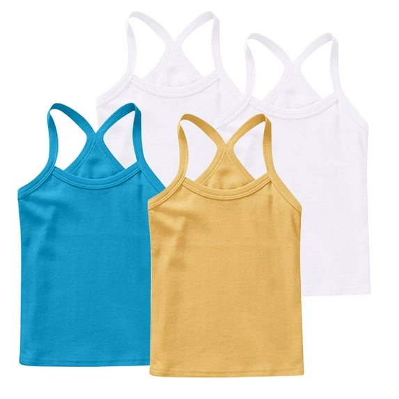 ZACPNCV 4 Pieces Girls Dance Tank Tops Racerback Camisole Undershirts Spaghetti Strap Camis Dance Clothes Tank Tops for Girls Yellow 3-4 Years