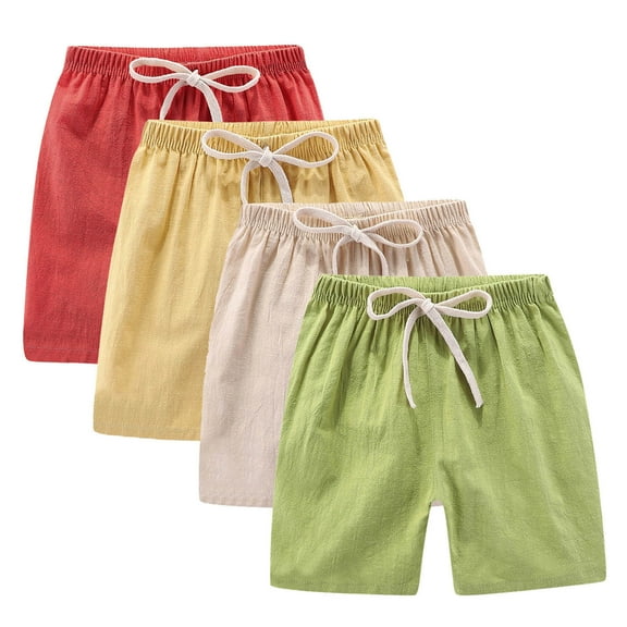ZACPNCV 4PC Bermuda Shorts for Girls Knee Length Summer Casual Lightweight Breathable Comfy Linen Long Shorts for Teens Kids Yellow 2-3 Years