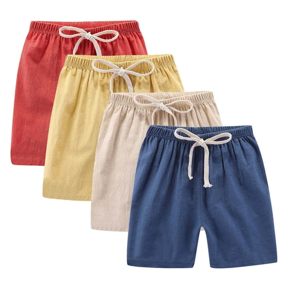 ZACPNCV 4PC Bermuda Shorts for Girls Knee Length Summer Casual Lightweight Breathable Comfy Linen Long Shorts for Teens Kids Yellow 4-5 Years