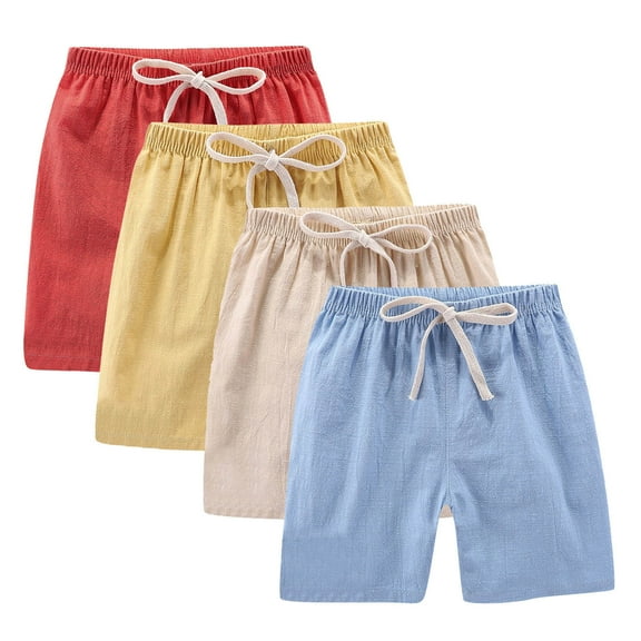 ZACPNCV 4PC Girls Bermuda Shorts Knee Length Straight Leg Short Loose Casual Cute Solid Drawstring Elastic Waist Summer Yellow 7-8 Years